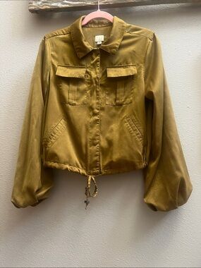 Casual Women's Mustard Bomber Jacket with Drawstring Hem